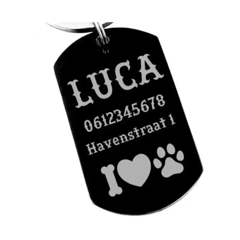 Stoere hondenpenning Dog tag grote hondenpenning ID tag laten maken Penning voor hond Gratis laten graveren zwart