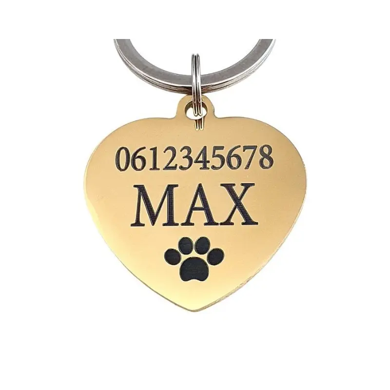 Hondenpenning hartje graveren Penning voor je hond graveren met naam, adres en telefoonnummer goud
