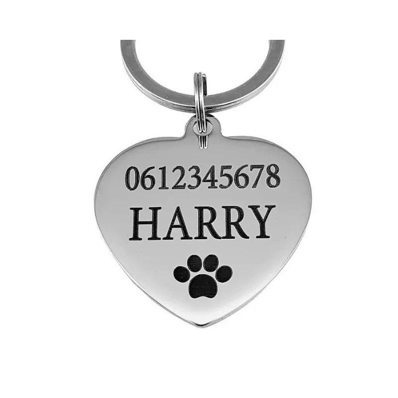 Dierenpenning met naam graveren Kattenpenning adres Penning voor kat of hond met telefoon nummer, chip nummer zilver