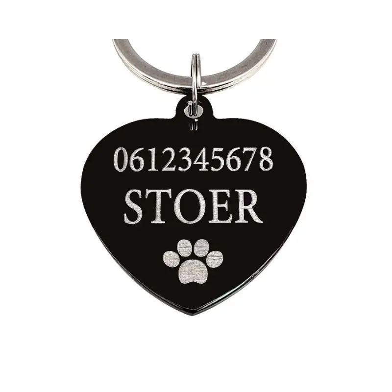Dierenpenning met naam graveren Kattenpenning adres Penning voor kat of hond met telefoon nummer, chip nummer zwart