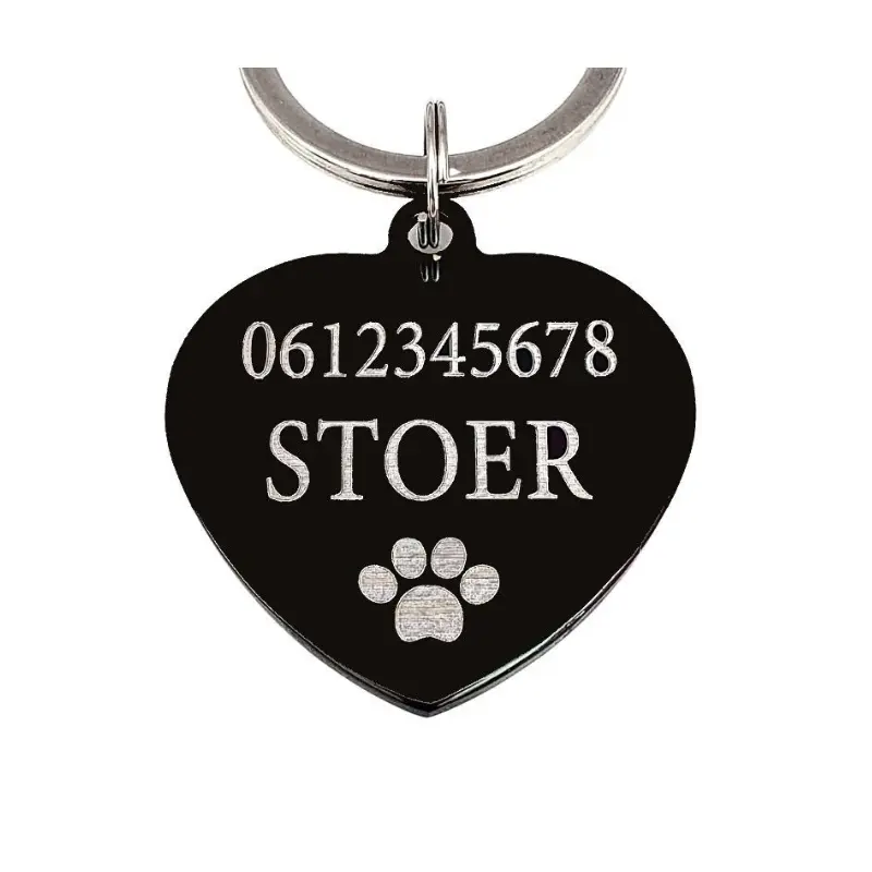 Hondenpenning hartje graveren Penning voor je hond graveren met naam, adres en telefoonnummer zwart