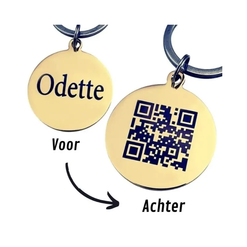 Dierenpenning QR code met naam en adres Titanium - Laat je persoonlijke gegevens omzetten naar een QR code - Dieren penning met QR code voor kat en hond goud