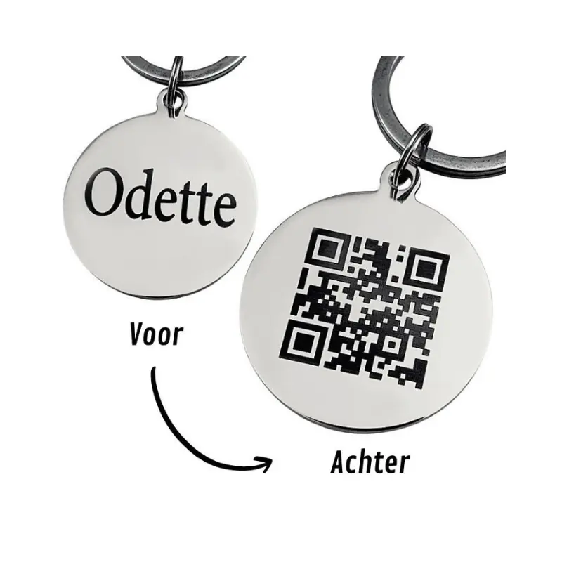 Dierenpenning QR code met naam en adres Titanium - Laat je persoonlijke gegevens omzetten naar een QR code - Dieren penning met QR code voor kat en hond zilver