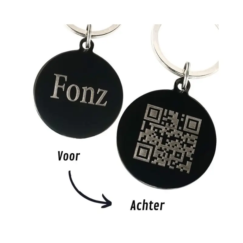 Dierenpenning QR code met naam en adres Titanium - Laat je persoonlijke gegevens omzetten naar een QR code - Dieren penning met QR code voor kat en hond zwart