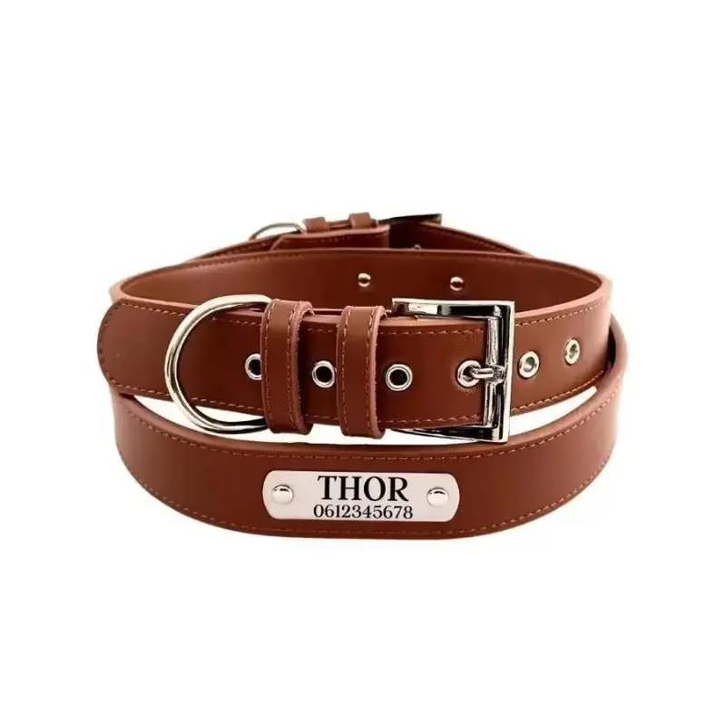 Honden halsband met naam leer